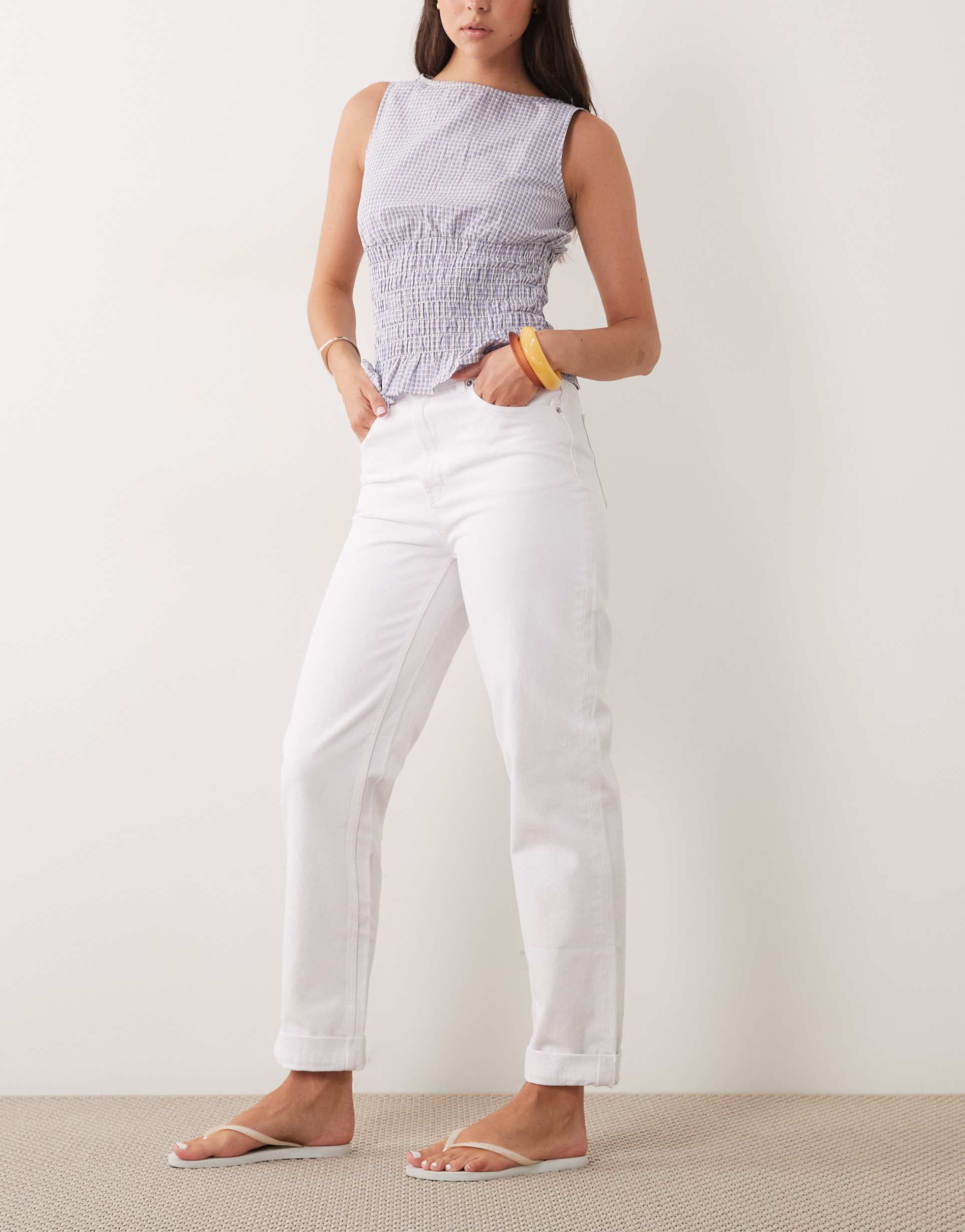 asos design roll up hem slouch jeans in white