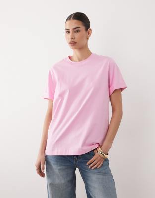 Asos Design Roll Up Sleeve Oversized T-shirt In Pink