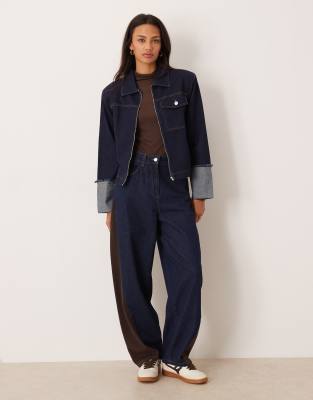 Asos Design Rolled Distressed Cuffs Shoulder Pads Jacket In Blue