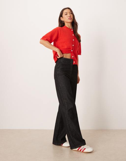 ASOS DESIGN rolled edge short sleeve cardigan in red, 3 of 4