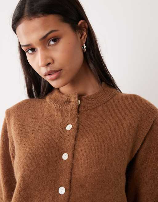 ASOS DESIGN rolled edge short sleeve cardigan in toffee, 3 of 4