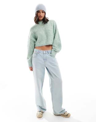 Asos Design Rolled Edge Twist Yarn Sweater In Green