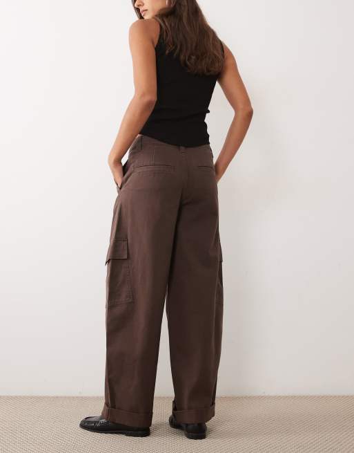 ASOS DESIGN rolled hem cargo pant with pocket detail in washed chocolate, 3 of 5