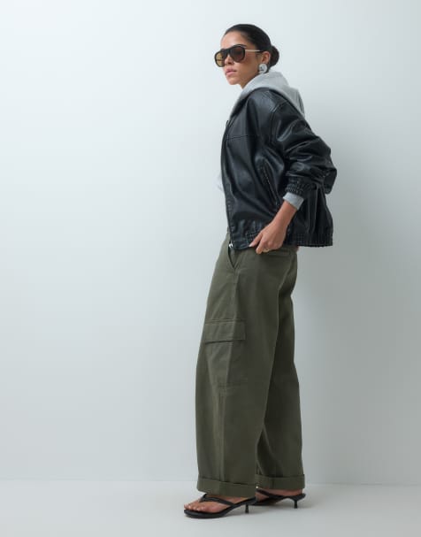 ASOS DESIGN rolled hem cargo pants with pocket detail in washed khaki - view 1