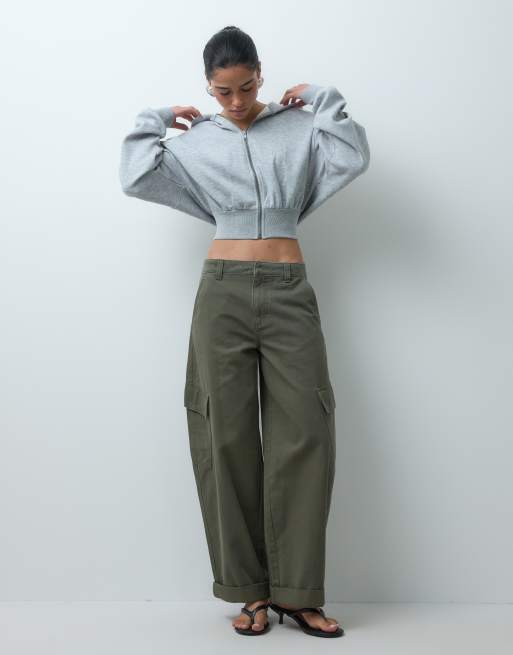 ASOS DESIGN rolled hem cargo pants with pocket detail in washed khaki, 2 of 5