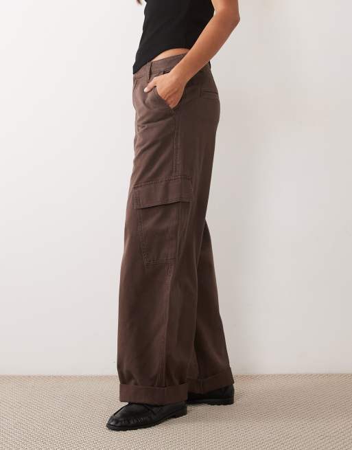 ASOS DESIGN rolled hem cargo trouser with pocket detail in washed chocolate, 2 of 5