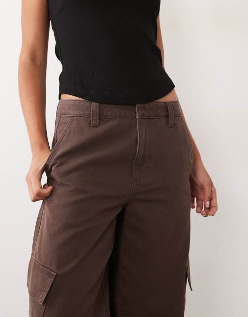 ASOS DESIGN rolled hem cargo trouser with pocket detail in washed chocolate, 4 of 5