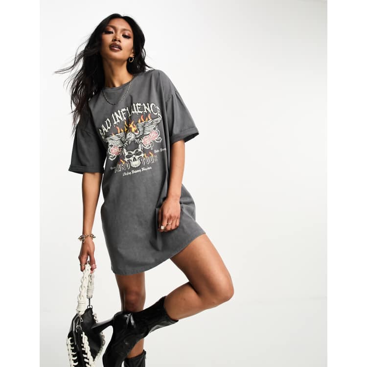 Distressed band store tee dress