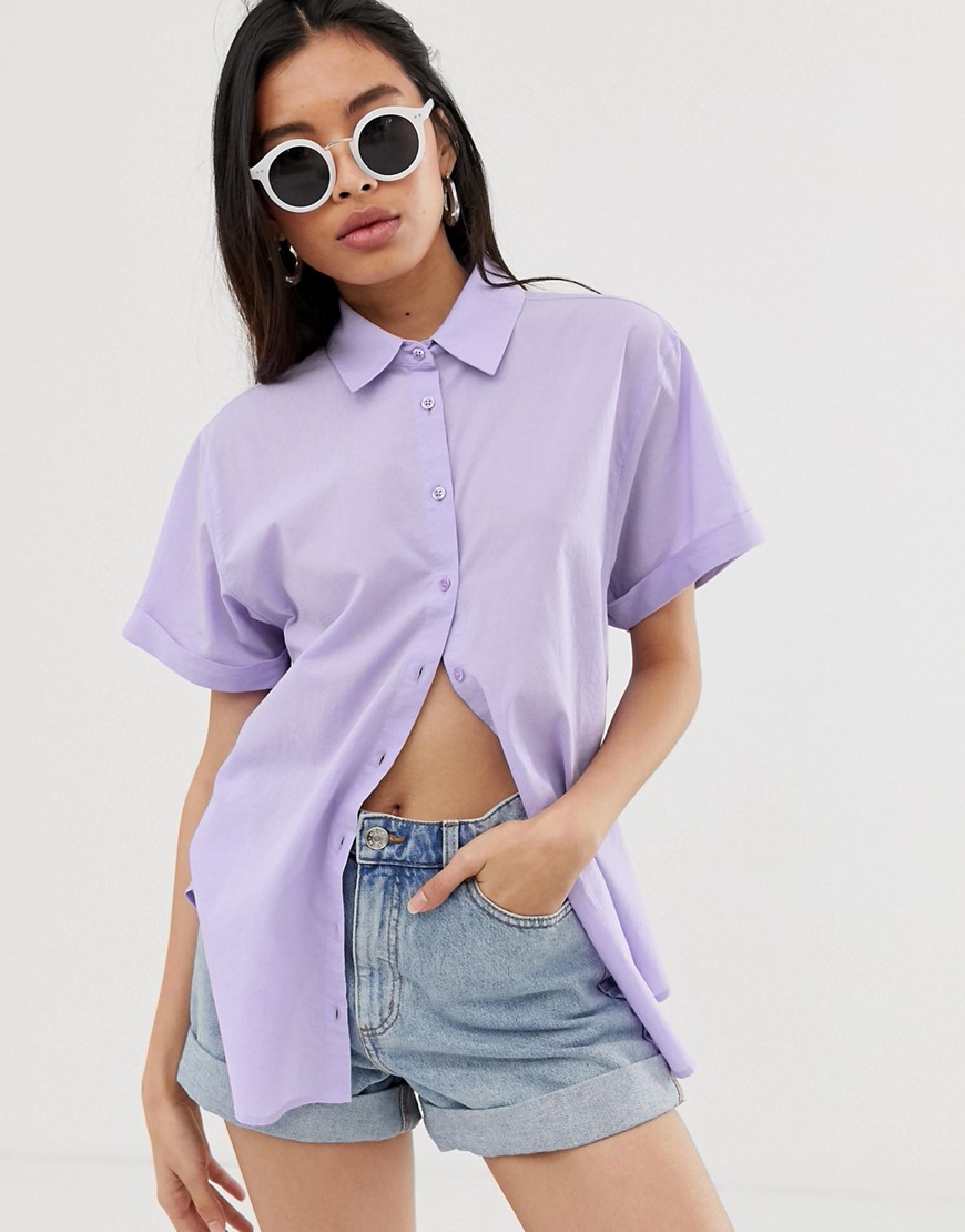 ASOS DESIGN rolled up short sleeve shirt-Purple