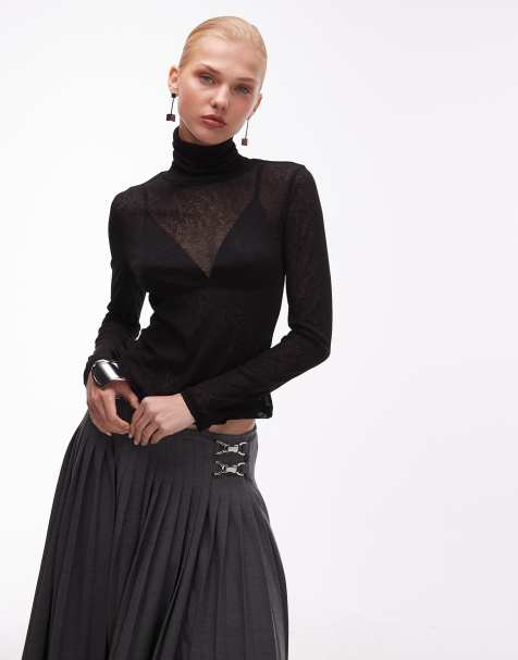 ASOS DESIGN – Rollkragenoberteil aus dünnem Stoff in transparentem Schwarz - view 1