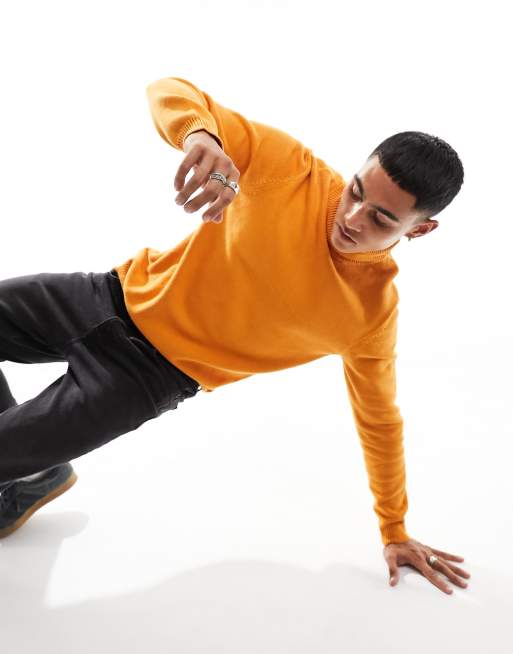 ASOS DESIGN – Rollkragenpullover aus mittelschwerem Baumwollstrick in Orange, 2 von 4