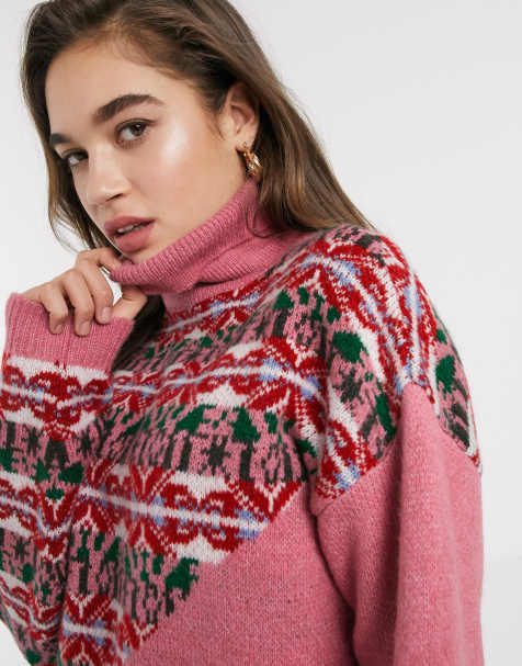 ASOS DESIGN – Rollkragenpullover aus zusammengefügten Bahnen mit Fairisle-Muster