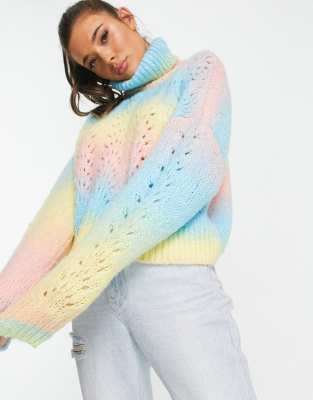 ASOS DESIGN – Rollkragenpullover im Space-Dye-Design mit Lochmuster