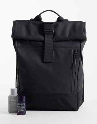 Asos Design Rolltop Clip Rubberised Backpack In Black