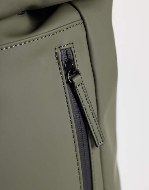 ASOS DESIGN rolltop clip rubberised backpack in green, 3 of 5