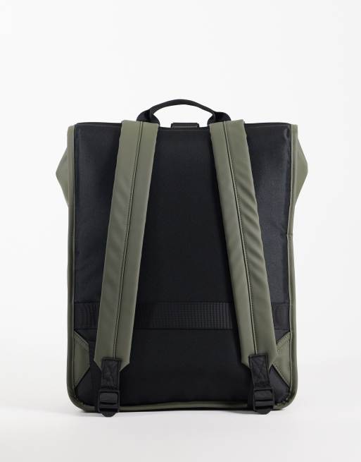ASOS DESIGN rolltop clip rubberised backpack in green, 4 of 5