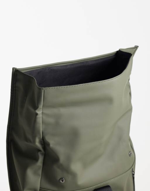 ASOS DESIGN rolltop clip rubberised backpack in green, 5 of 5