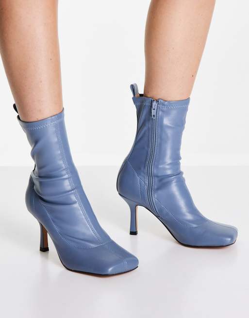 ASOS DESIGN - Roma - Blå sokkestøvler med firkantet tå og hæl, 3 af 4