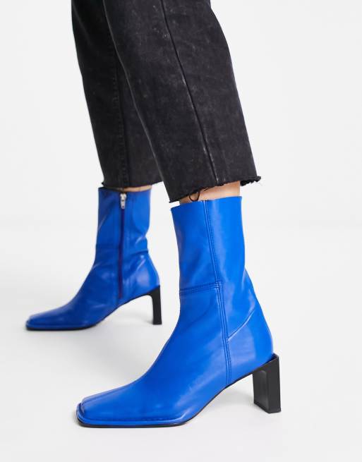 ASOS DESIGN – Roman – Blå sockboots i premiumläder med klack