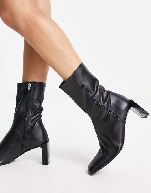 エイソス ASOS DESIGN Roman premium leather heeled sock boots in