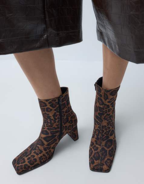 ASOS DESIGN Romeo botki na obcasie z kwadratowymi noskami w panterkę - view 1