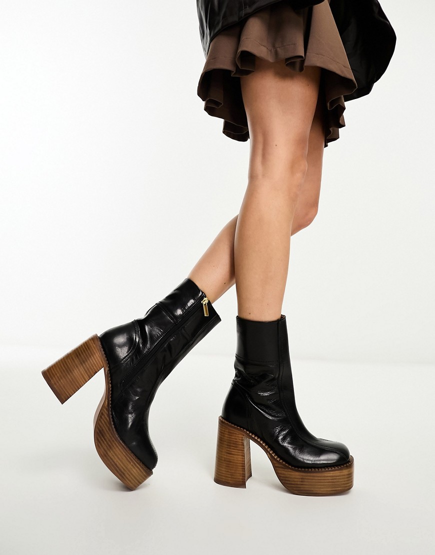 ASOS DESIGN Romeo leather platform boots in black
