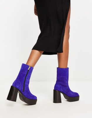 ASOS DESIGN - Romeo - Plateaustiefel aus Wildleder in Blau