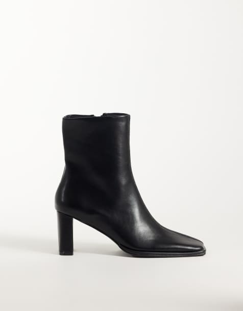 ASOS DESIGN Romeo square toe heeled ankle boots in black - view 1