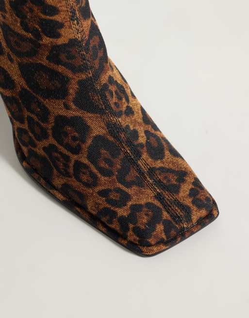 ASOS DESIGN Romeo square toe heeled ankle boots in leopard, 3 of 4