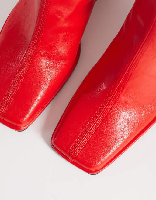 ASOS DESIGN Romeo square toe heeled ankle boots in red, 3 of 4
