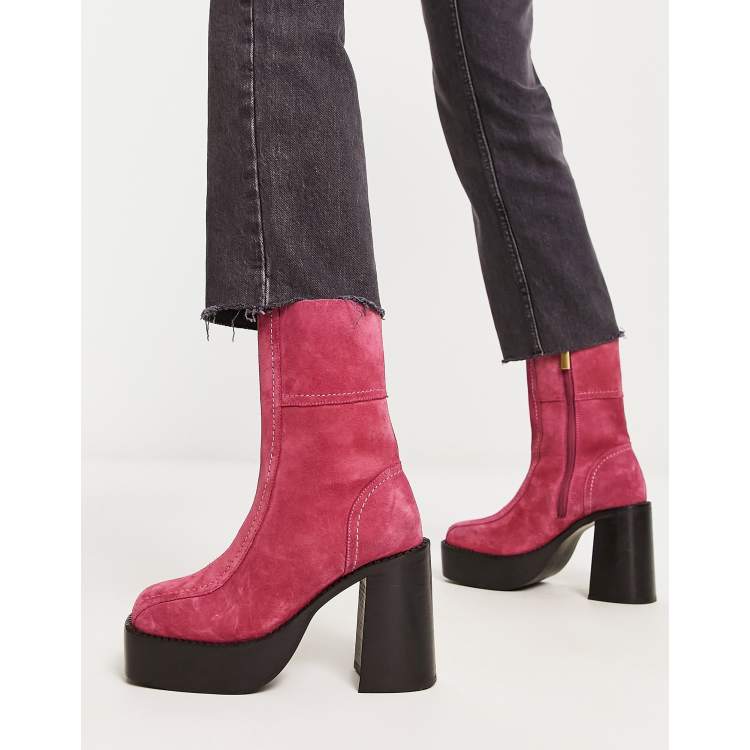 Womens pink hot sale suede boots