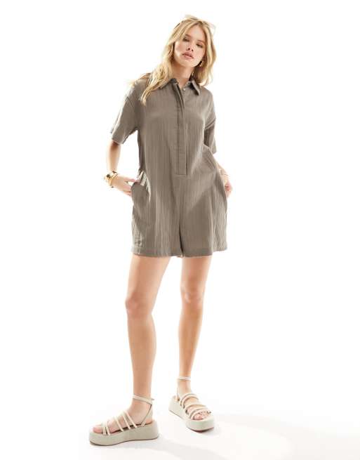 ASOS DESIGN - Romper-playsuit met overhemdmodel in antraciet
