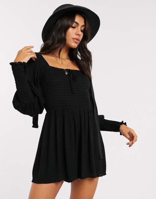 ASOS DESIGN romper with shirred bodice and sleeves in black | ASOS