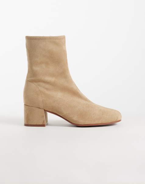 ASOS DESIGN Ronan - botines de tacón ancho en ante sintético color arena - view 1