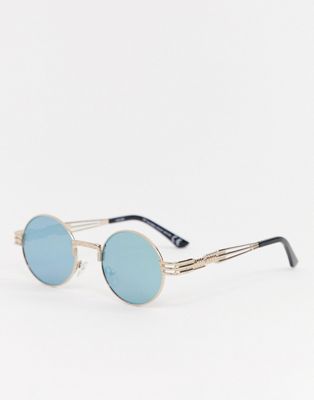 ASOS DESIGN - Rond metalen bril met brede pootjes en gekleurde glazen-Goud