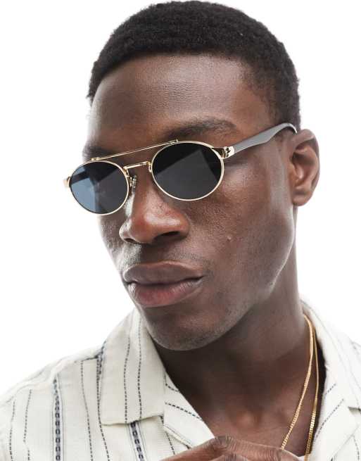 ASOS DESIGN - Ronde metalen zonnebril in goud met rookglazen