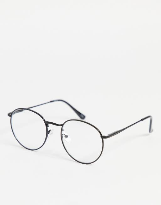 ASOS DESIGN - Ronde modebril in zwart met doorzichtige glazen