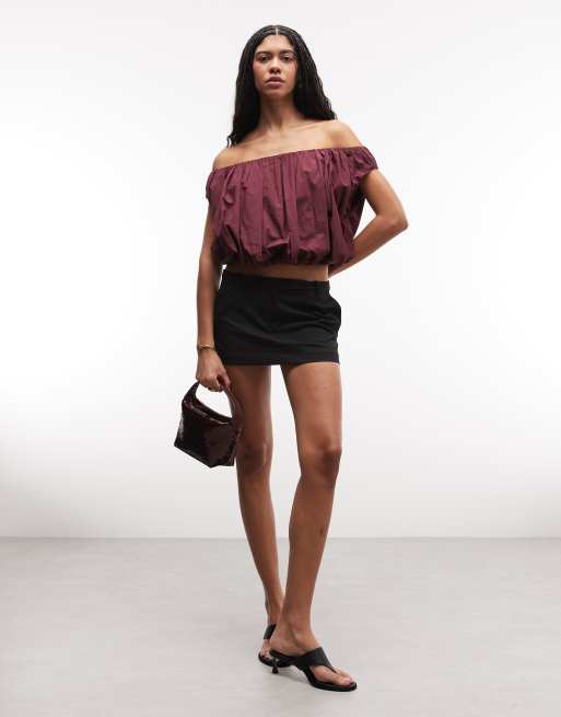 ASOS DESIGN - Ronde top met blote schouders in pruimkleur, 2 van 4