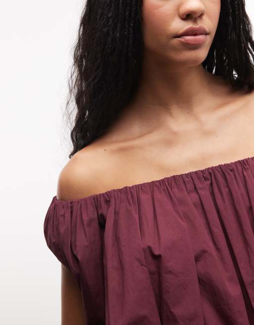 ASOS DESIGN - Ronde top met blote schouders in pruimkleur, 3 van 4