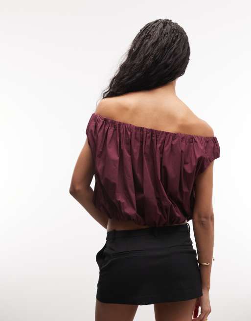 ASOS DESIGN - Ronde top met blote schouders in pruimkleur, 4 van 4
