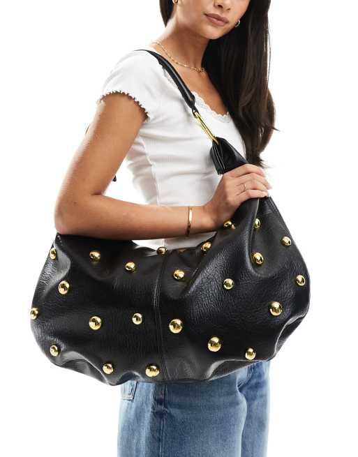 ASOS DESIGN - Ronde tote tas met studs en ringvormige hardware in zwart, 4 van 4