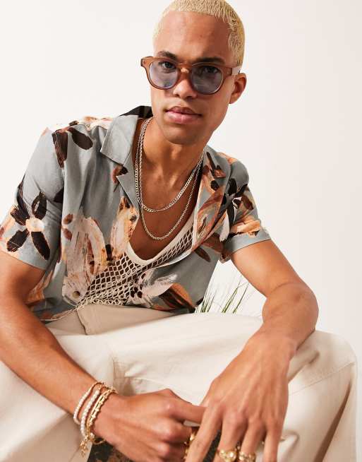 ASOS DESIGN - Ronde zonnebril in bruin met lichtblauwe glazen