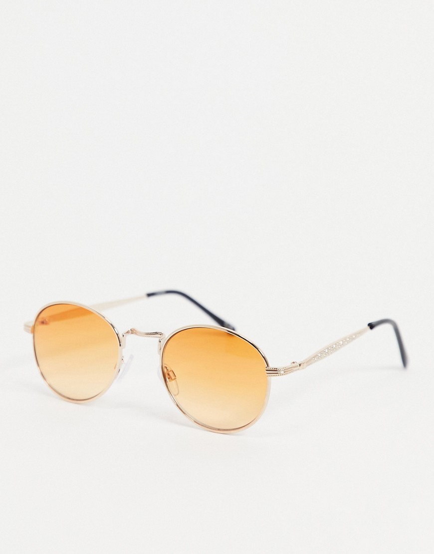 ASOS DESIGN - Ronde zonnebril in goud met oranje glazen
