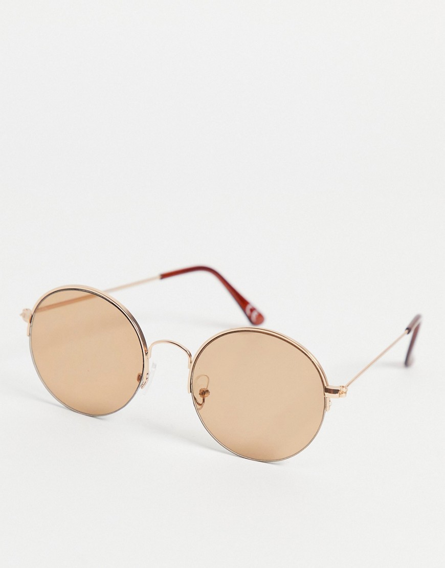 ASOS DESIGN - Ronde zonnebril in jaren 70-stijl in goud met lichtbruine glazen