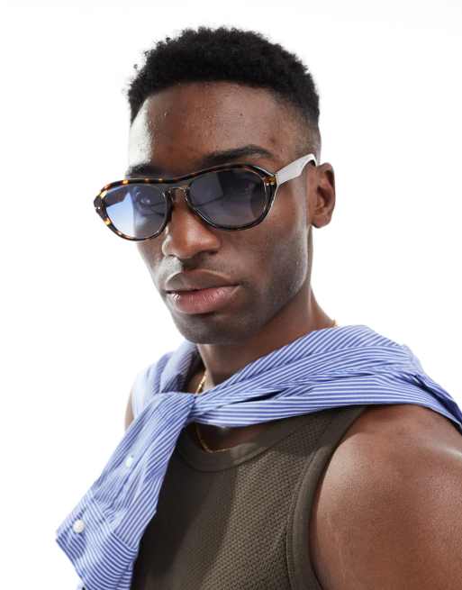 ASOS DESIGN - Ronde zonnebril in tortoise met blauwe glazen met kleurverloop