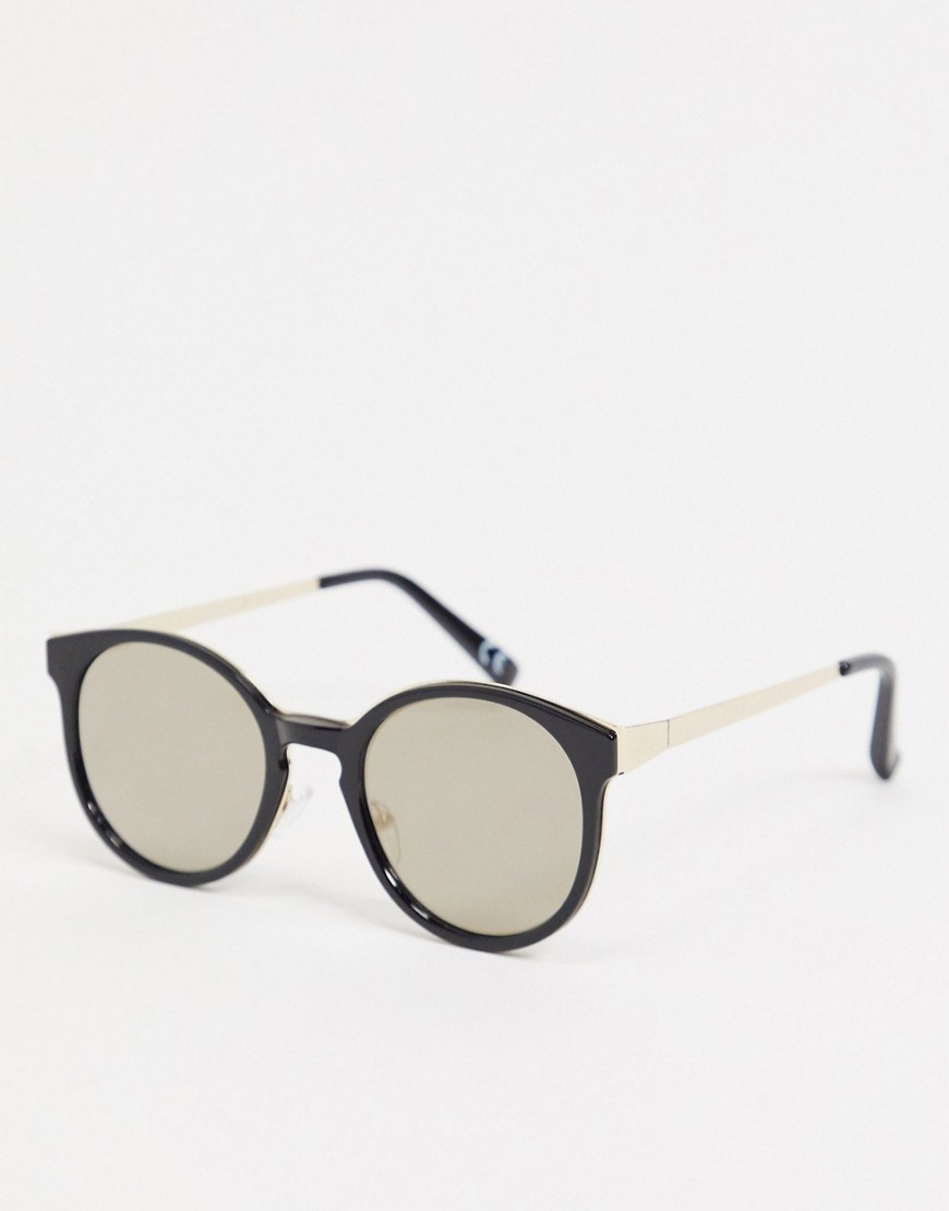 ASOS DESIGN - Ronde zonnebril in zwart met spiegelende glazen