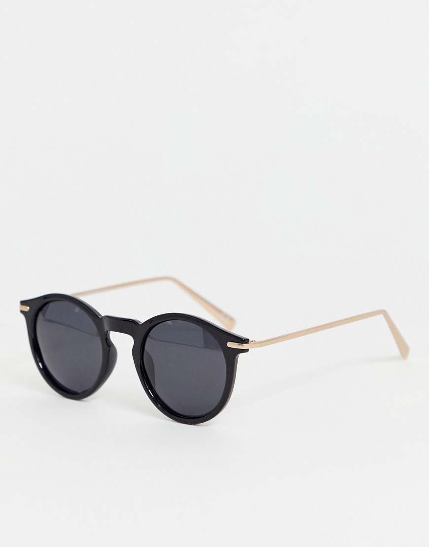 ASOS Design - Ronde zonnebril met gepolariseerde glazen en metalen pootjes-Zwart