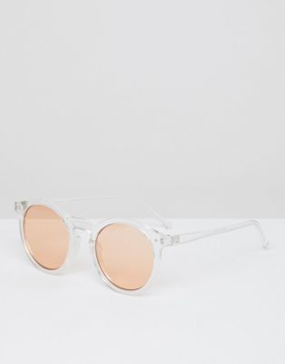 ASOS DESIGN - Ronde zonnebril met kristallen en oranje glazen-Wit