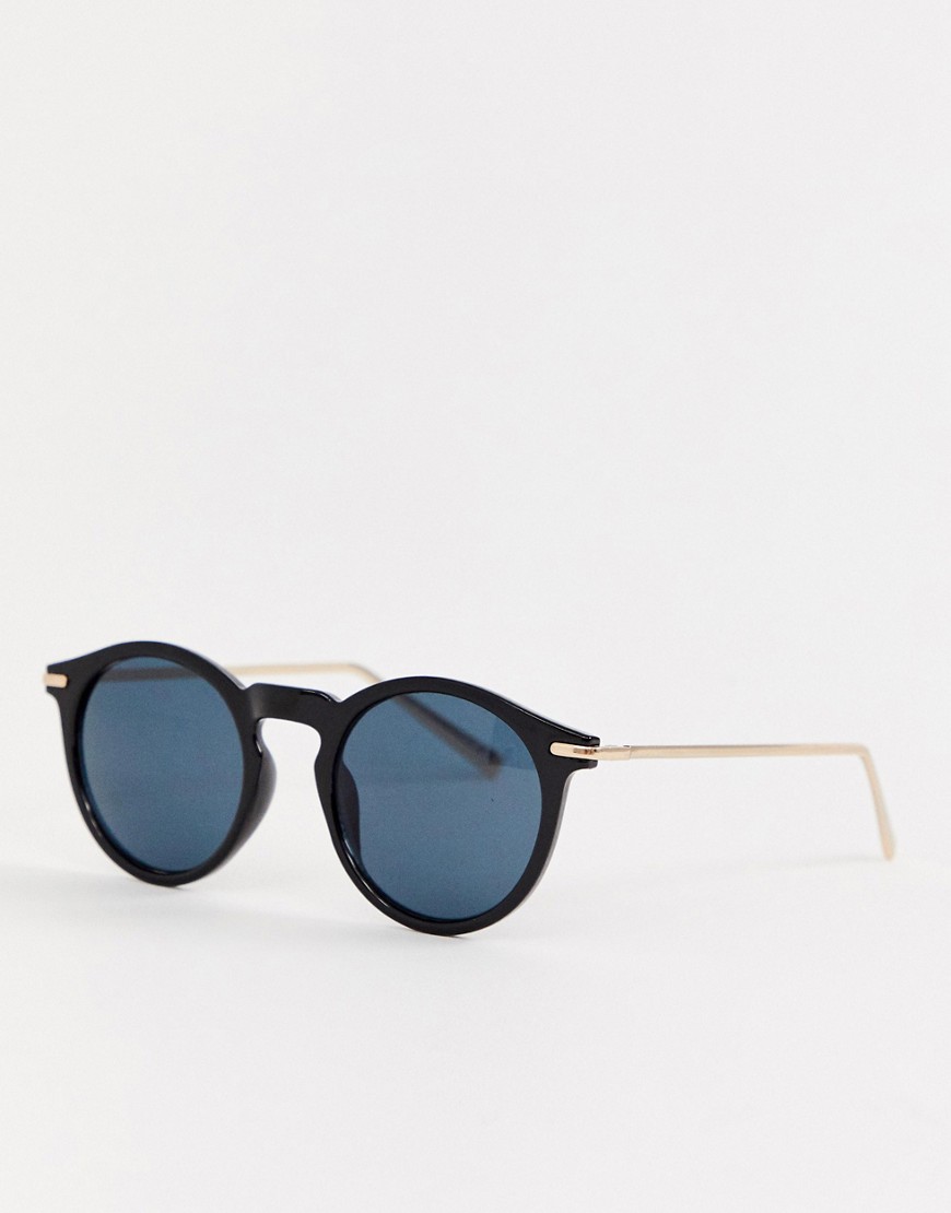 ASOS DESIGN - Ronde zonnebril met metalen pootjes in glanzend zwart