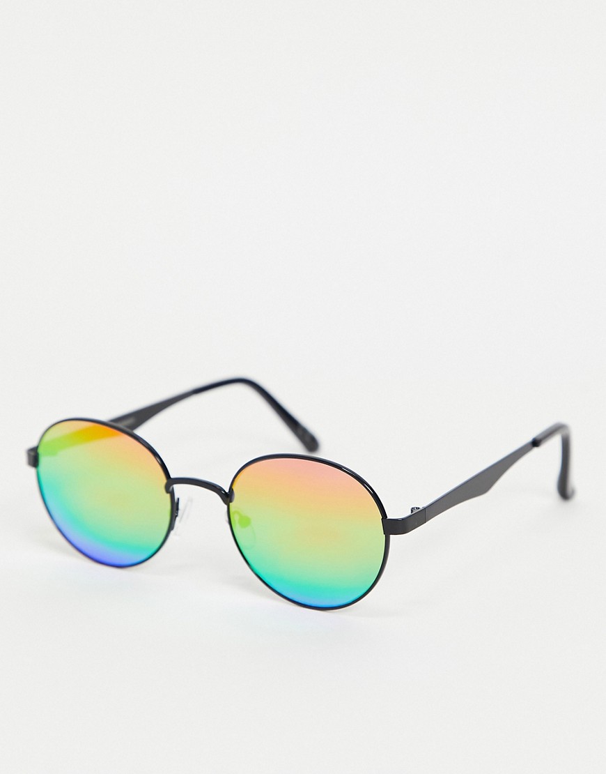 ASOS DESIGN - Ronde zonnebril met spiegelglazen in regenboogkleuren-Meerkleurig